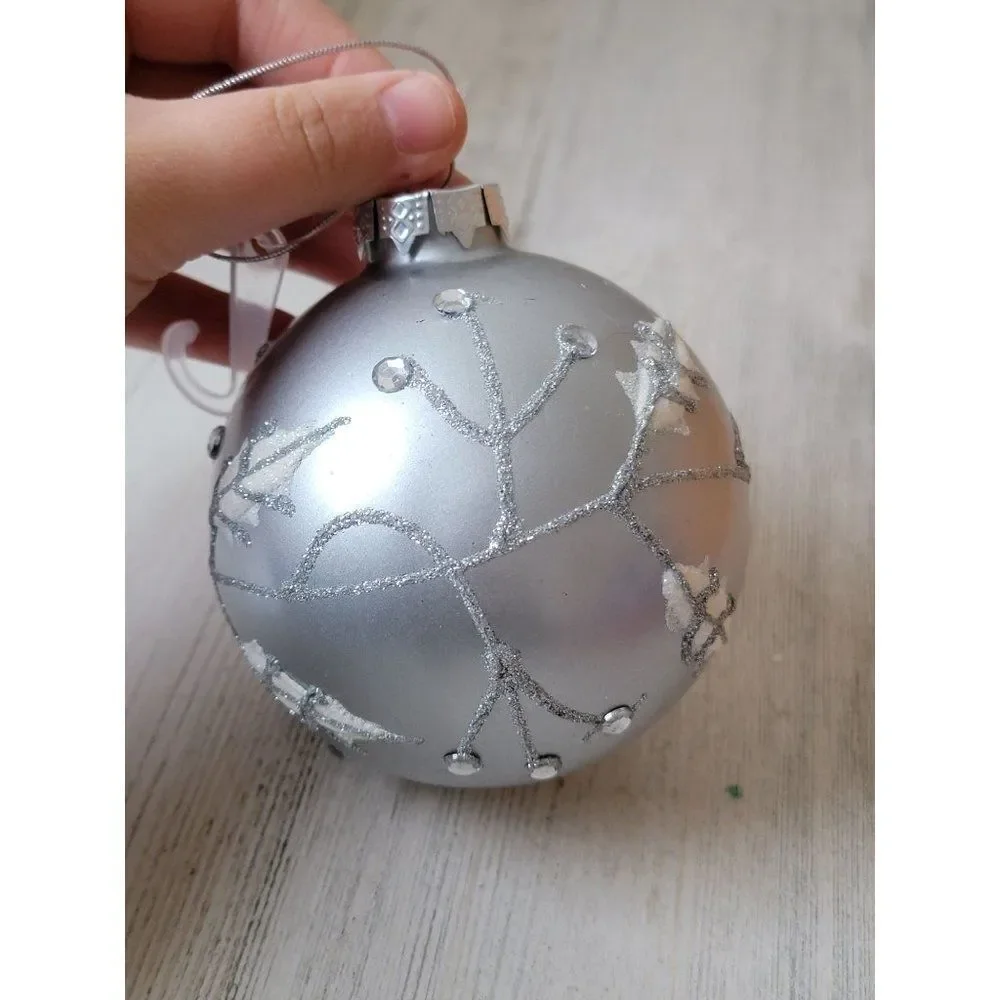 Silver ball snowflake glitter ornament Xmas decor‎